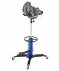 Beefed-Up Hydraulic Transmission Jack, 1660 Lbs Capacity, Telescoping Lift From 34.6 To 69.3 Inches, Blue, with transmission mounted