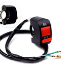 Close-up of an on-off switch with wiring from a Seven Eighths Inch 22mm Twist Throttle Cable Kit With Rubber Grip Handles For 50cc 90cc 110cc 125cc 4 Stroke Pit Dirt Bikes And Mini ATVs Includes One Throttle Cable Two Grips Aluminum Clamp