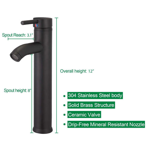 Black faucet part of Rectangle Vessel Sink With Faucet In White Porcelain Above Counter Bathroom Basin With Black Edge Modern 16 By 12 Inch Vanity Countertop Sink For Powder Rooms Small Spaces Sleek Minimalist Design, dimensions labeled
