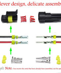 Waterproof 2 Pin 16 AWG Electrical Connector Kit For Car Truck Boat And Motorcycle Wiring Male And Female Plugs With 10cm Leads shown in parts