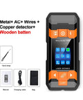 Heavy Duty Stud Finder And Laser Rangefinder With Hella Accurate Wall Scanner Detector For Locating Metal Pipes Ac Wires And Sleek Lcd Screens For Badass Diy Renovations, showing LCD control panel and accessories.