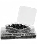 Pro Grade 304 Stainless Steel Self Tapping Screws For Wood And Sheet Metal 100 Pack in clear storage box.