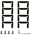 Installation parts for Cologne 180 Series Glass To Glass Hinge Satin Nickel Finish, including brackets and screws.