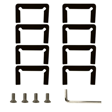Installation parts for Cologne 180 Series Glass To Glass Hinge Satin Nickel Finish, including brackets and screws.