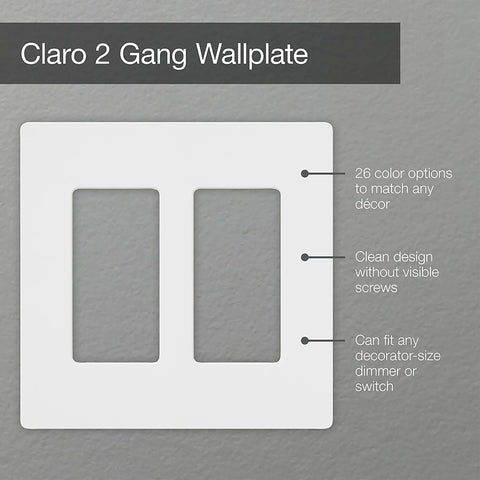Claro Two Gang Light Switch Cover Plate For Decorator Switches Screwless Wall Plate Satin Snow Finish with text features