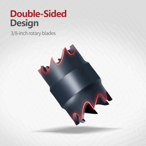 Close-up of double-sided 3/8 inch rotary blade from Spot Weld Cutter Set 34 Piece Double Sided Three Eighth Inch HSS Sheet Metal Hole Cutter Auto Body Tools Punch Remover Panel Separator Pro Grade AlCRN Coated For Low Friction And Heat Reduction