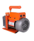 Slick Heavy Duty Single Stage Vacuum Pump With Direct Drive Motor For Air Conditioning Refrigerant Drain And Hvac Repair Compact Base With Quick Release Oil Valve That Runs Like A Dream side view showcasing motor and handle.