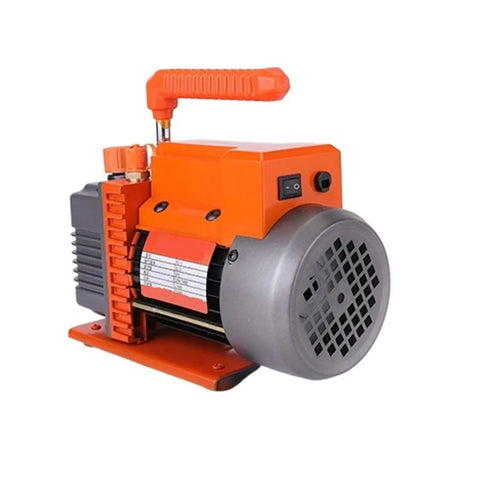 Slick Heavy Duty Single Stage Vacuum Pump With Direct Drive Motor For Air Conditioning Refrigerant Drain And Hvac Repair Compact Base With Quick Release Oil Valve That Runs Like A Dream side view showcasing motor and handle.