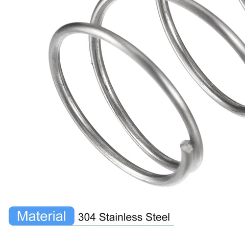 Five 304 stainless steel compression springs, 25 mm OD, 1.6 mm wire, 45 mm free length, silver.