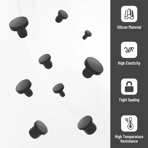 90 Pcs Silicone Rubber Hole Plugs Set With 9 Diameter Sizes 3.5mm 4mm 5.5mm 6mm 6.5mm 7mm 8mm 8.5mm 9.5mm T Type Solid Silicone Plug Caps