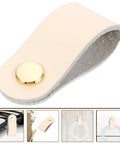 Slick Double Pack PU Leather Cord Organizer Ties For Reusable USB Charger Straps And Earphone Holders, beige strap with gold snap.
