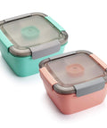 Salad To Go Containers 2 Pack 52 Ounce Bowls With Three Compartments For Dressings Snacks And Toppings Pink And Green Leakproof Lids