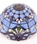 Blue Purple Tiffany Style Stained Glass Table Lamp 12x12x18 Inch Lavender Hue Baroque Artwork Antique Green Bronze Base S003C Series