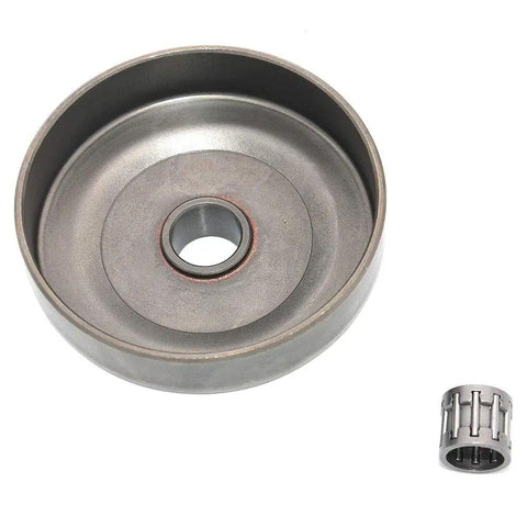 Top Notch Clutch Drum Bearing 3/8 Inch 6 Tooth Chainsaw Replacement Component showing metal drum and bearing.