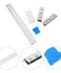 Fabric Cutting Fixture Flat Spring Holder Five Piece Pro Grade Set components in metal and blue plastic for sewing machines