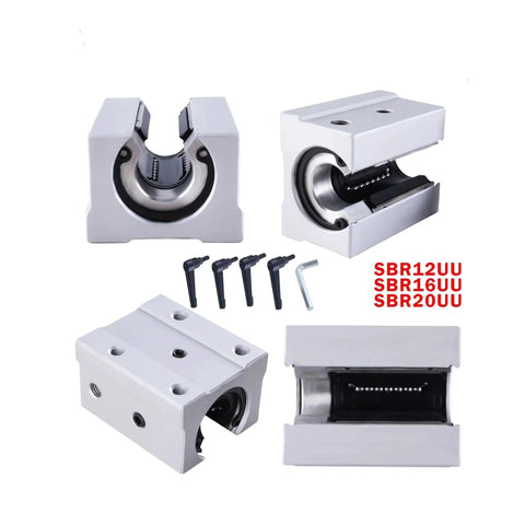 Smooth Sliding Guide Rail Kit 4Pcs Set With SBR12UU SBR16UU SBR20UU Lock Type Bearings 12mm 16mm 20mm components and tools visible.