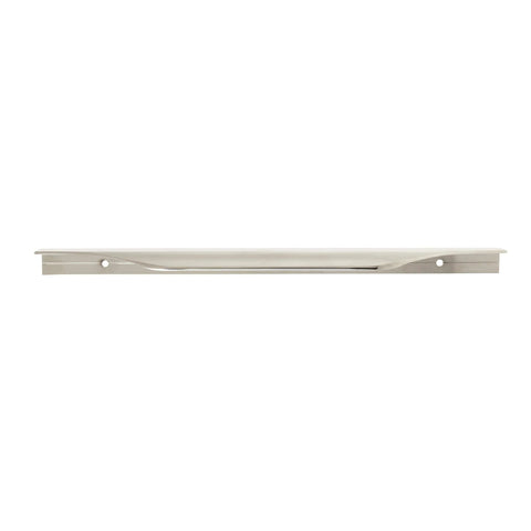 Side view of Polished Nickel Edge Cabinet Pull Aloft 8 And 9 Sixteenth Inch Center To Center Modern Drawer Pull for flat-front cabinets.
