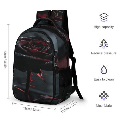 Thorny Wet Rose Printed Unisex Backpack With Big Capacity Durable Polyester Breathable Comfort Sturdy Zipper Everyday Carry Daypack