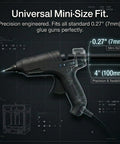 Image of a mini-size glue gun with Black Hot Glue Sticks 0.27 Inch Diameter For Glue Gun, Fast Set, Strong Bond.