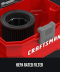 Close-up of HEPA filter in Craftsman Cordless Shop Vac Vacuum Cleaner Wet And Dry 2 Gallon Tank With 7 Foot Hose