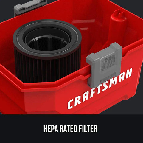 Close-up of HEPA filter in Craftsman Cordless Shop Vac Vacuum Cleaner Wet And Dry 2 Gallon Tank With 7 Foot Hose
