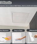 Slick Self Adhesive Access Panel For Hiding Drywall Gaps Concealed Ceiling Door Dead Simple Install Peel Back Wall Patch No Tool Required Snap Fit Inspection Cover White Rectangular 3X3 Inch installed in ceiling with features shown.