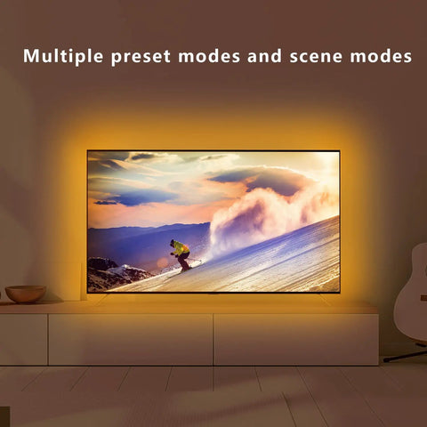 12.5ft RGB LED Backlight Strip For 40 To 55 Inch TVs, Bluetooth App Control With Music Sync, IR Remote, 60 Color Options, lit TV scene