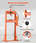 Hustle With This Bad Boy: Vevor 20 Ton Hydraulic Shop Press, heavy duty H-frame with reinforced steel, hydraulic gauge, non-slip column.
