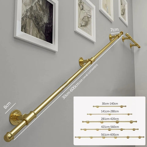 Modern Wrought Iron Handrail Telescopic Grab Bar Wall Mount Adjustable Safety Rail Indoor Outdoor Stair Support For Elderly Kids, 30cm-600cm, gold finish