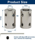 Rock Solid Steel 5mm To 8mm Bore Rigid Shaft Coupler Includes M4 Socket Screws And L Hex Wrench For Cnc Builds detailed size graphic.
