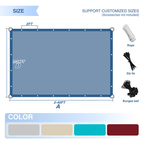 Diagram showing dimensions and accessories of 7 By 11 Ft Waterproof Sun Shade Sail With Grommets UV Blocking Breathable Rectangle Canopy.
