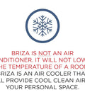 Image explaining air cooler functionality; emphasizes Briza is not an air conditioner but provides cool air.