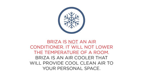 Image explaining air cooler functionality; emphasizes Briza is not an air conditioner but provides cool air.