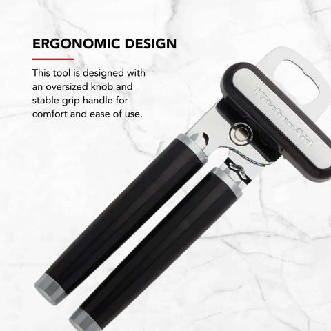 Multifunction Can Opener And Bottle Opener For Easy Kitchen Use With Razor Sharp Stainless Steel Cutting Wheel And Soft Ergonomic Handles In Black