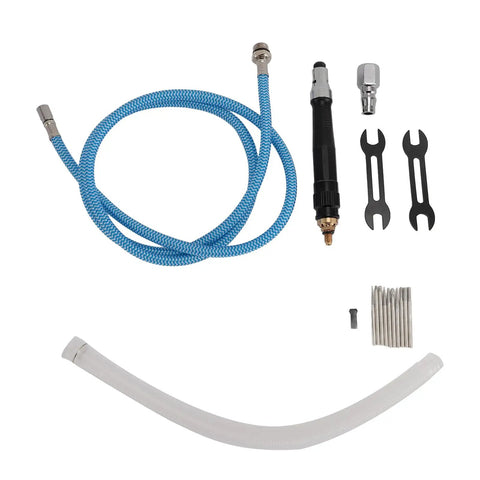 Heavy Duty Air Powered Pencil Die Grinder With 70000 RPM And 3 MM Collet Built Like A Tank For Grinding Cutting And Shaping Jobs That Kick Butt And Deliver Rock Solid Precision Anywhere On The Shop Floor parts set including hose, collet, and tools.