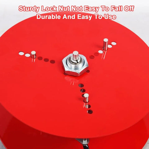 Top view of Rock Solid Stainless Steel Cable Reel Holder displaying sturdy lock nut design for enhanced durability and usability.