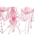Close-up of Five-Bulb Vintage Crystal Chandelier In Pink Sapphire, Hardwired Ceiling Fixture with faux crystal beads