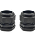 Waterproof Cable Glands 2 Pack Nylon PA66 With Rubber Seal IP68 Dual Seal Strain Relief Cord Grip Connector, black finish.