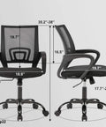 Dimensions of Top Shelf Ergonomic Mid Back Office Chair Featuring A Stay Cool Mesh Design, adjustable height for comfort.