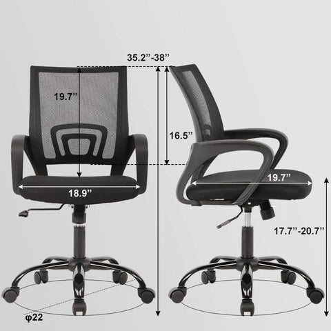 Dimensions of Top Shelf Ergonomic Mid Back Office Chair Featuring A Stay Cool Mesh Design, adjustable height for comfort.