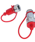 Heavy Duty Hydraulic Quick Connect Coupler One Quarter Inch Npt 4000 Psi Hardened Steel Fitting Dust Caps Included Leak Proof Secure Lock Works Well For Big Tasks Demand Real Deal Specs And Kick Ass Performance, red capped pair