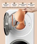 Compact 2-In-1 Mini Washer And Dryer, 3.5 Liter Wall Mounted Laundry System With Digital Touch Screen, showing bra being loaded into front door.