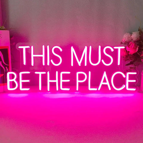 This Must Be The Place Neon Sign Pink Wall Decor For Bedroom And Party Vibes, Large Quote Neon Light, 23 by 9 Inches