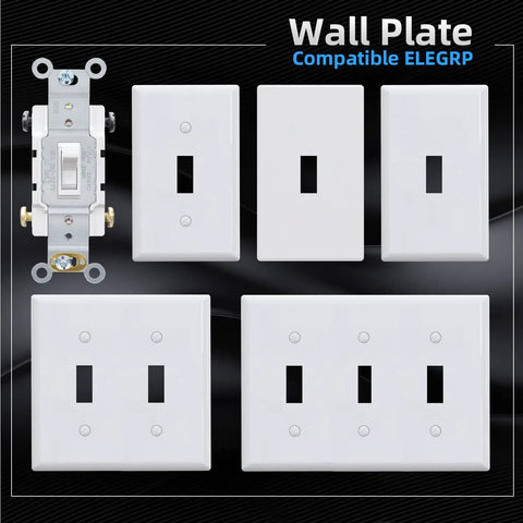 4 Way Toggle Light Switch 15 Amp 120 277V In Wall On Off Framed Quiet Switch Self Grounding Heavy Duty Residential And Commercial Grade UL Listed Glossy White 10 Pack with wall plates.