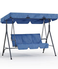 Three-Seat Outdoor Porch Swing With Adjustable Canopy And Removable Cushions Powder-Coated Steel Frame Sturdy Stand Blue Patio Swing