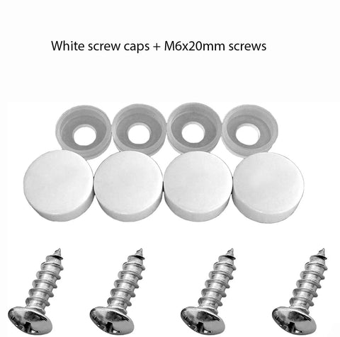 Set Of 4 Stainless Steel License Plate Fasteners Kit For Cars Trucks SUVs And Vans, Rustproof Self Tapping Bolts M6x20 With White Screw Covers
