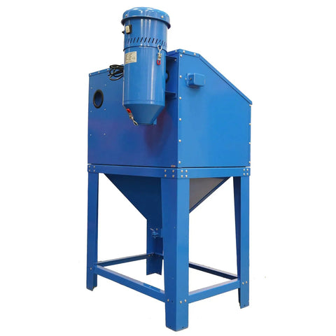 Badass 1.75 HP Dust Collector For Sand Blast Cabinet Reclamation Systems And Media Blasters Chews Up Five Micron Grime In A Flash Comes Loaded With A Roomy Two Gallon Bin To Keep Your Workspace Crisp And Spotless. Blue steel construction with a tall design.
