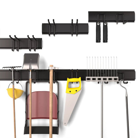 Garage Wall Mount Tool Organizer Rack with 6 Adjustable Heavy Duty Hooks for Garden and Lawn Tools, Black Anthracite Finish