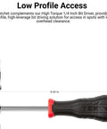 One Quarter Inch Drive Four And One Half Inch Bit Ratchet With Low Profile Access for Tight Spaces, ideal for automotive DIY.