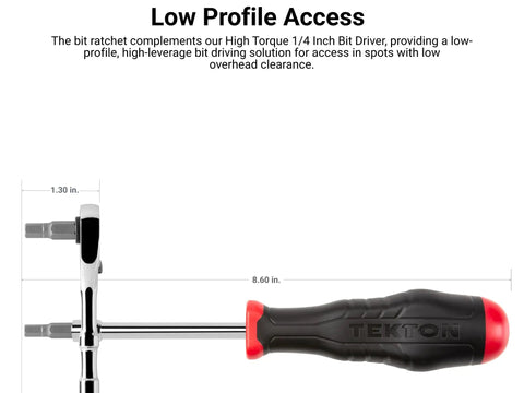 One Quarter Inch Drive Four And One Half Inch Bit Ratchet With Low Profile Access for Tight Spaces, ideal for automotive DIY.